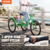 VEVOR Folding Adult Tricycle, 24-Inch 7-Speed Adult Folding Trikes, Carbon Steel 3 Wheel Cruiser Bike with Basket & Adjustable Seat