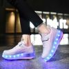 Kids LED USB Rechargeable Single Wheels Skates Shoes