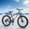 24 Inch Fat Tire Bike Adult/Youth Full Shimano 7 Speeds Mountain Bike, Dual Disc Brake, High-Carbon Steel Frame, Front Suspension, Mountain Trail Bike