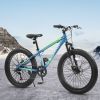 24 Inch Fat Tire Bike Adult/Youth Full Shimano 7 Speeds Mountain Bike, Dual Disc Brake, High-Carbon Steel Frame, Front Suspension, Mountain Trail Bike