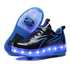 Kids LED USB Rechargeable Single Wheels Skates Shoes (Color: Blue, size: 39)